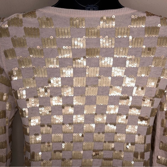 XS French Connection Silk Linen Blend Gold Sequined Cardigan Sweater 3/4 Sleeve - Picture 6 of 14